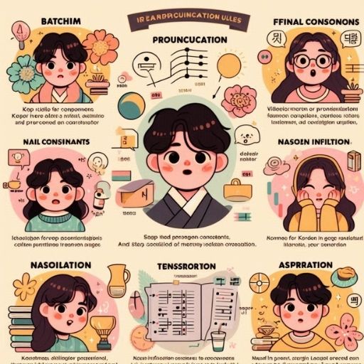 Phát Âm Tiếng Hàn Chuẩn: Hướng Dẫn Toàn Diện Từ Cơ Bản Đến Nâng Cao 1 Infographic tổng hợp các quy tắc phát âm tiếng Hàn quan trọng