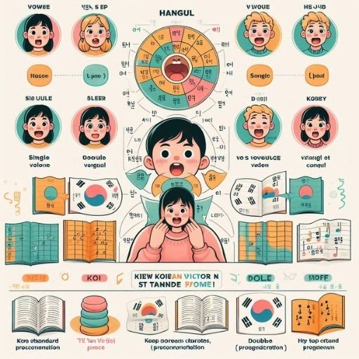 Nguyên Âm Tiếng Hàn (모음): Hướng Dẫn Toàn Diện Cách Đọc, Viết & Phát Âm Chuẩn (21 Ký Tự) 1 Infographic minh họa vị trí miệng và lưỡi khi phát âm từng nguyên âm đơn và đôi trong tiếng Hàn (Hangul)