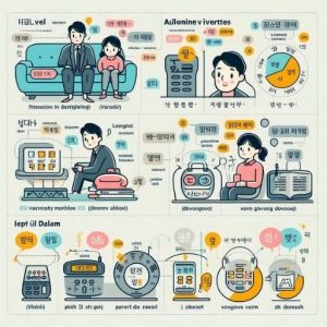 Infographic so sánh chức năng và động từ đi kèm của 에 và 에서 tiếng Hàn